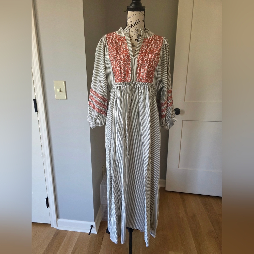 JODIFL Striped Maxi Dress with Coral Embroidery-NWT